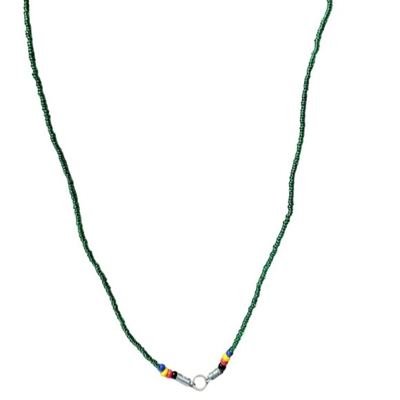 Handcrafted Boho Green Beaded Necklace Multicolor Accents Minimalist Jewelry - Picture 1 of 6